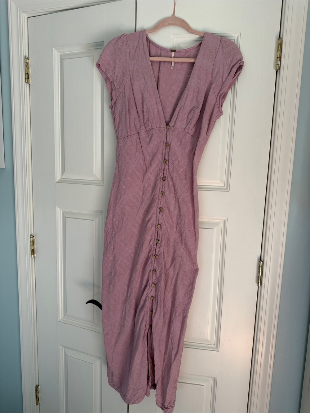 Free People Mauve Button-Down V-Neck Midi Dress